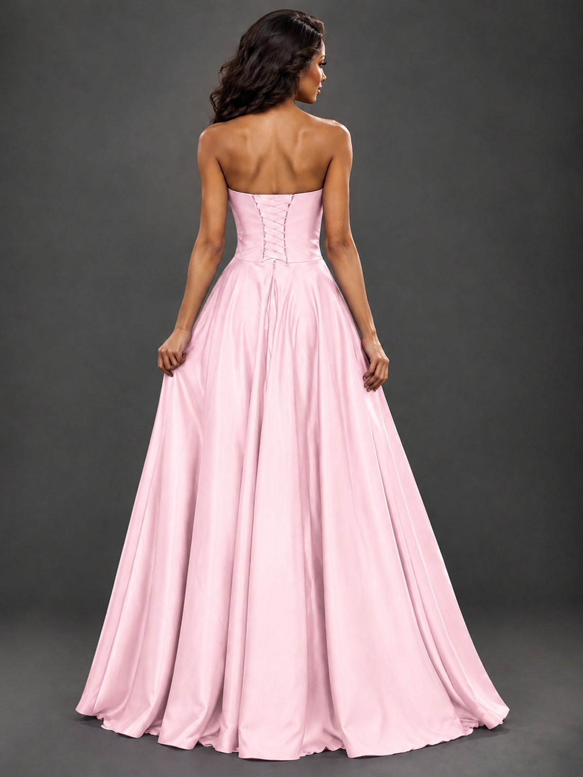 Draped Satin Prom Dress Strapless A-line Formal Dress Floor Length