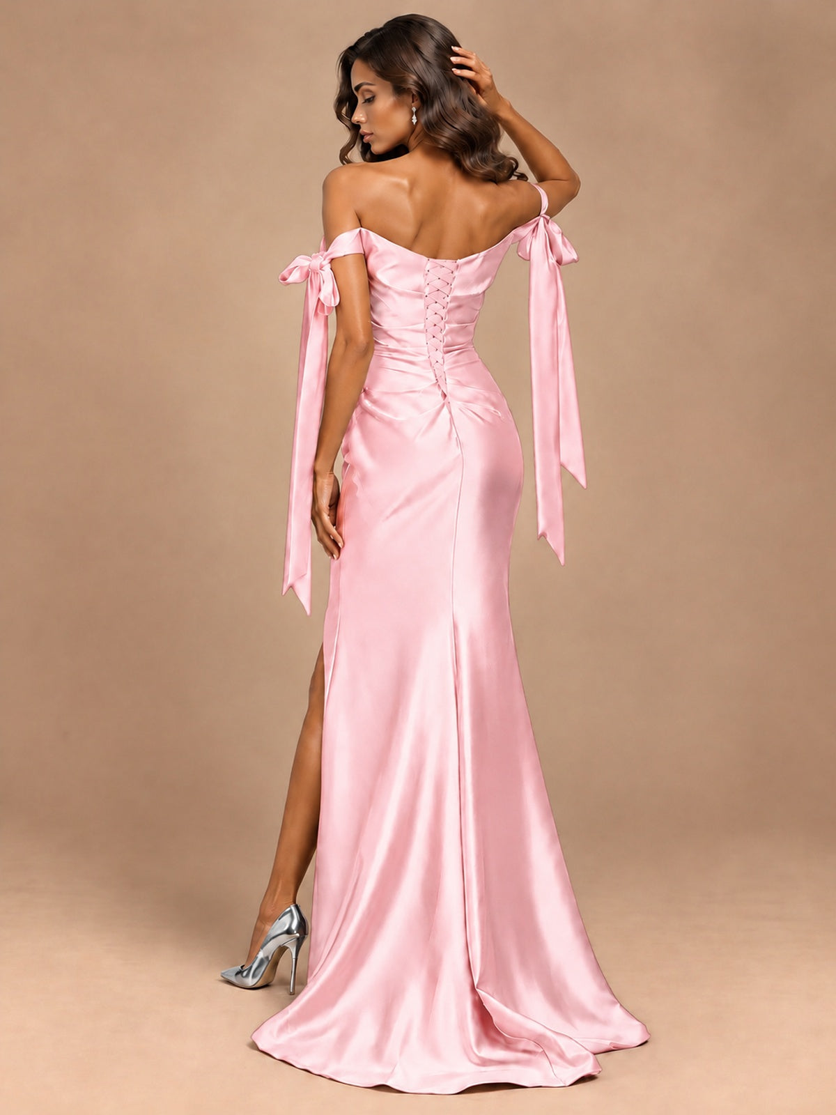 Off The Shuolder Satin Prom Dress Slit Mermaid Formal Gowns