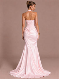 Sparkling Halter Corset Satin Mermaid Prom Dress