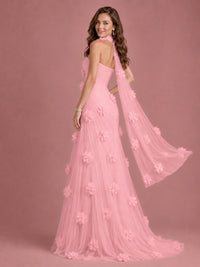Blush Pink Strapless Sweetheart 3D Floral Tulle Mermaid Prom Dress