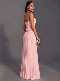 Strapless A-line Long Pleated Satin Prom Dress