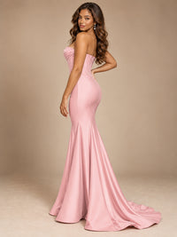 Red Strapless Satin Mermaid Prom Dress with Corset Bodice