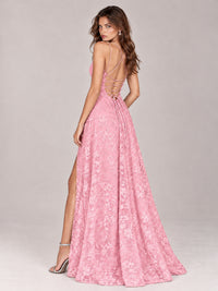 Floral Lace A-Line Prom Dress with Spaghetti Straps & High Slit