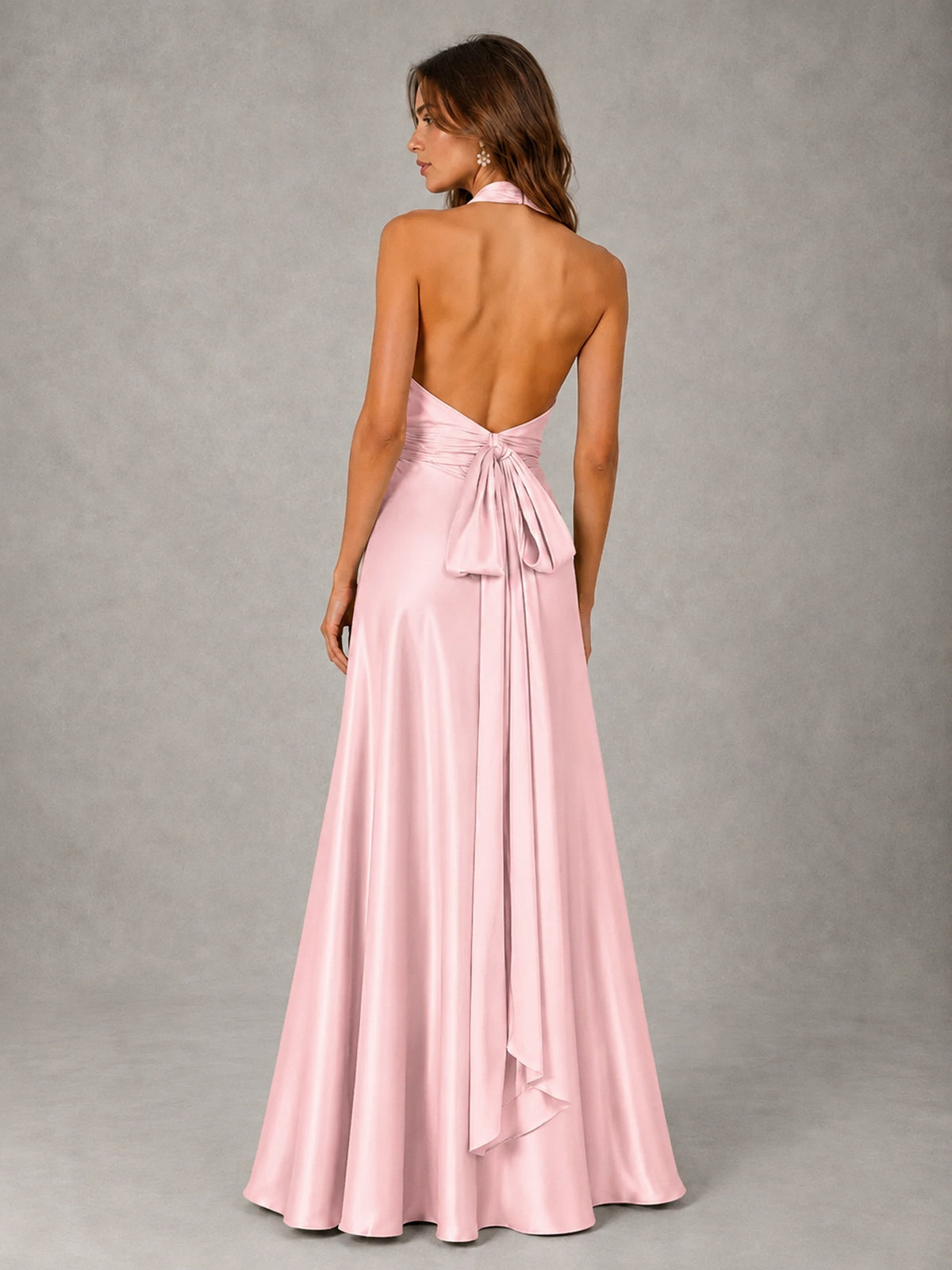 Sage Green Satin A-Line Bridesmaid Dress with Halter Neck