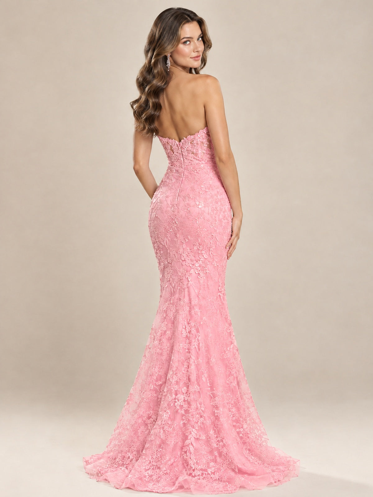 Strapless Corset Mermaid Prom Dress with Floral Lace Appliqué