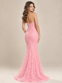 Strapless Corset Mermaid Prom Dress with Floral Lace Appliqué