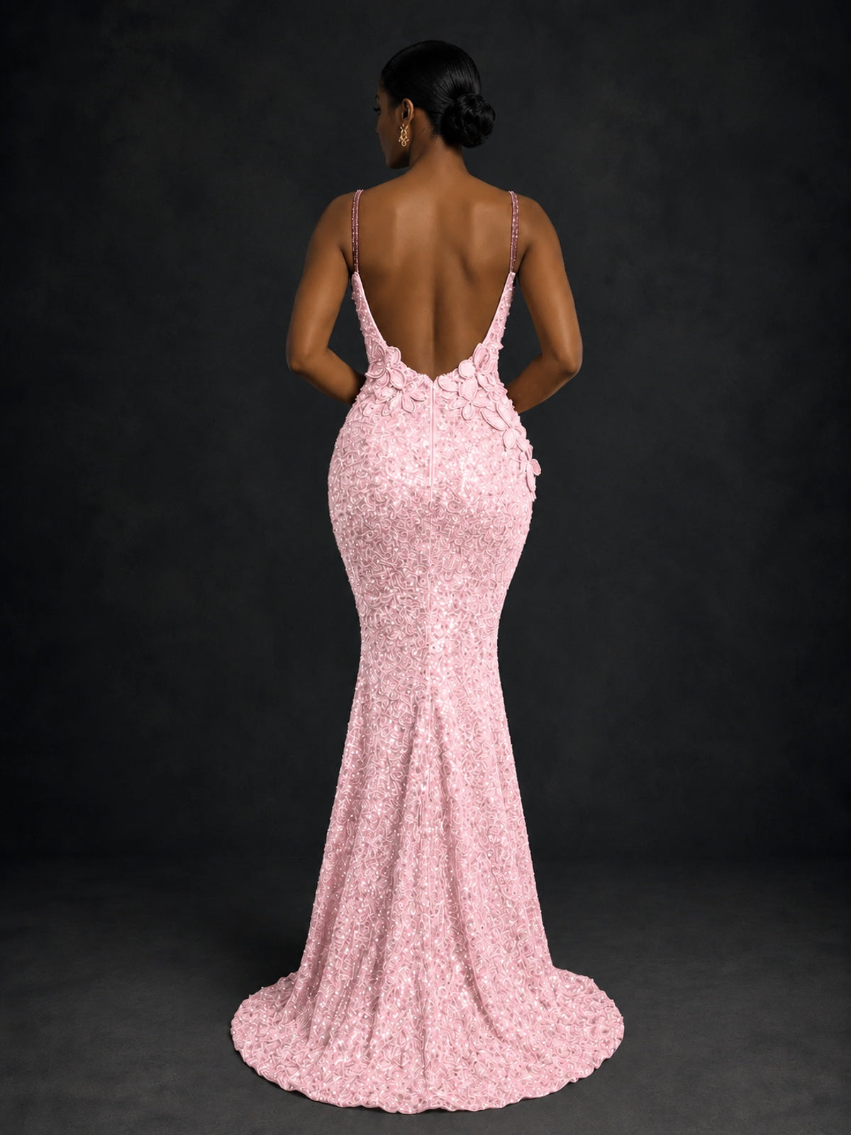 Sequin Mermaid Prom Dress with Floral Applique
