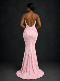 Sequin Mermaid Prom Dress with Floral Applique