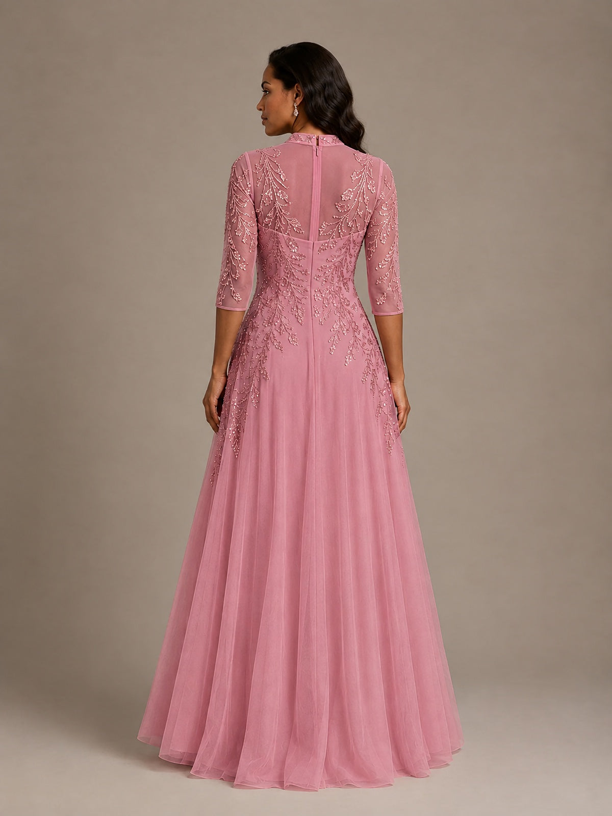 Embellished Appliques Mother of the Bride Dress with 3/4 Sleeves