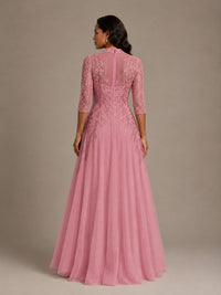 Embellished Appliques Mother of the Bride Dress with 3/4 Sleeves