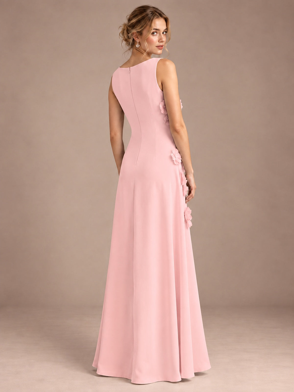 3D Floral Applique Sleeveless Formal Maxi Dress