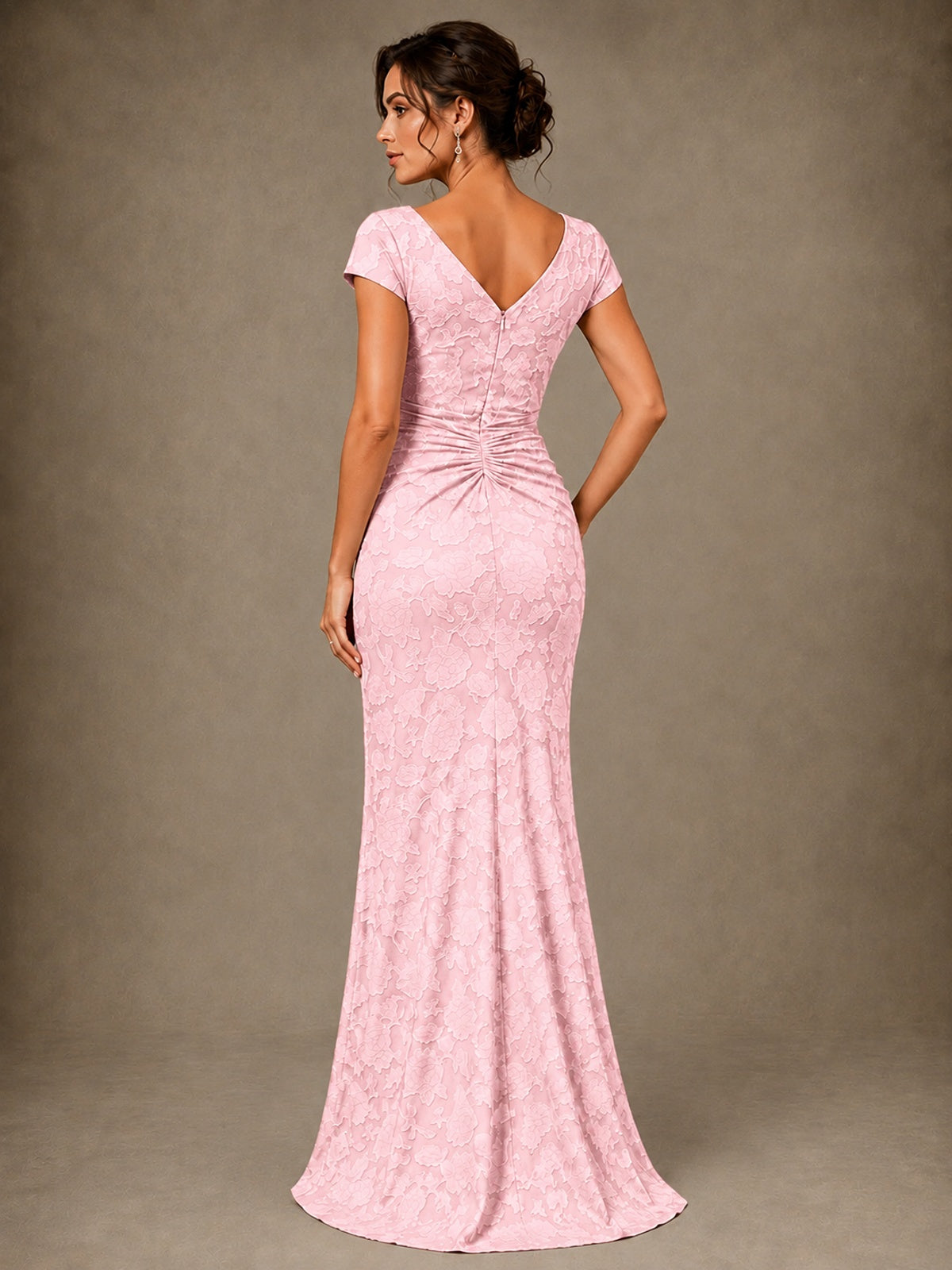 V-Neck Floral Jacquard Mother of the Bride Dress with Slit