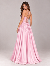 Lace Applique Satin A-Line Prom Dress with Sheer Bodice