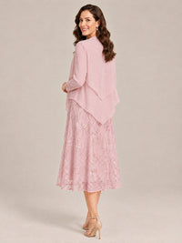 Tea Length Sequin Lace Mother of the Bride Dress with Chiffon Jacket