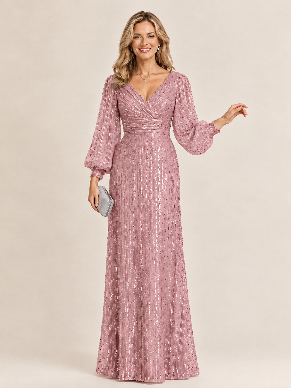 Sparkle Sequin Mother of The Bride Dresses with Long Sleeves