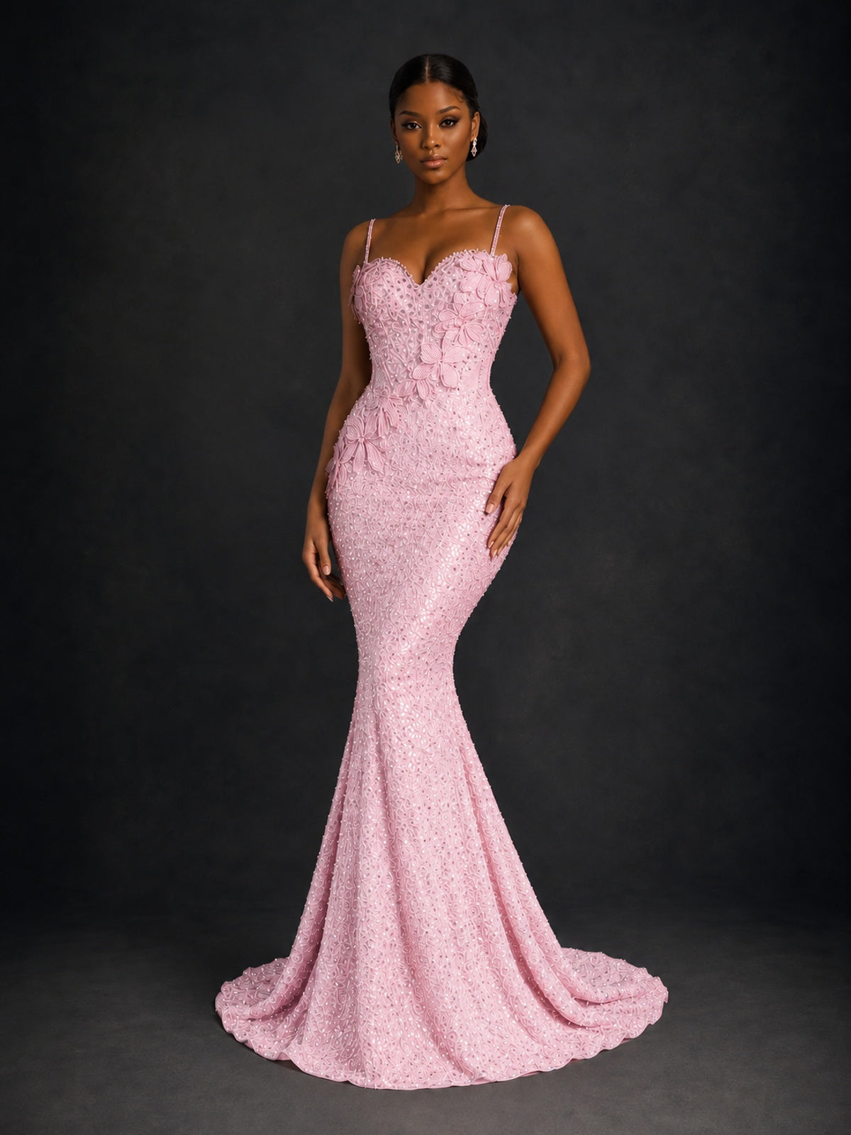 Sequin Mermaid Prom Dress with Floral Applique