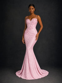 Sequin Mermaid Prom Dress with Floral Applique