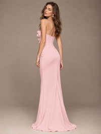 White Strapless Mermaid Maxi Dress with 3D Floral Appliques