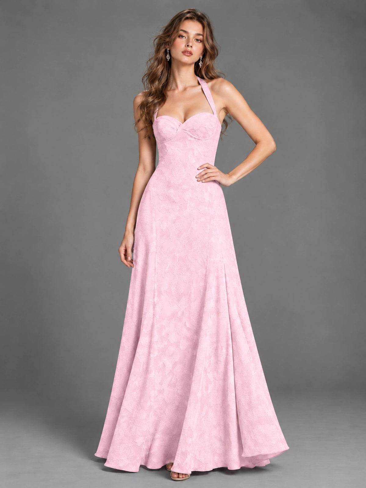 A-Line Halter Floral Chiffon Maxi Dress