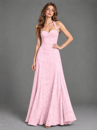 A-Line Halter Floral Chiffon Maxi Dress