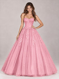 Strapless Sweetheart Tulle Ball Gown Prom Dress with Lace Appliques