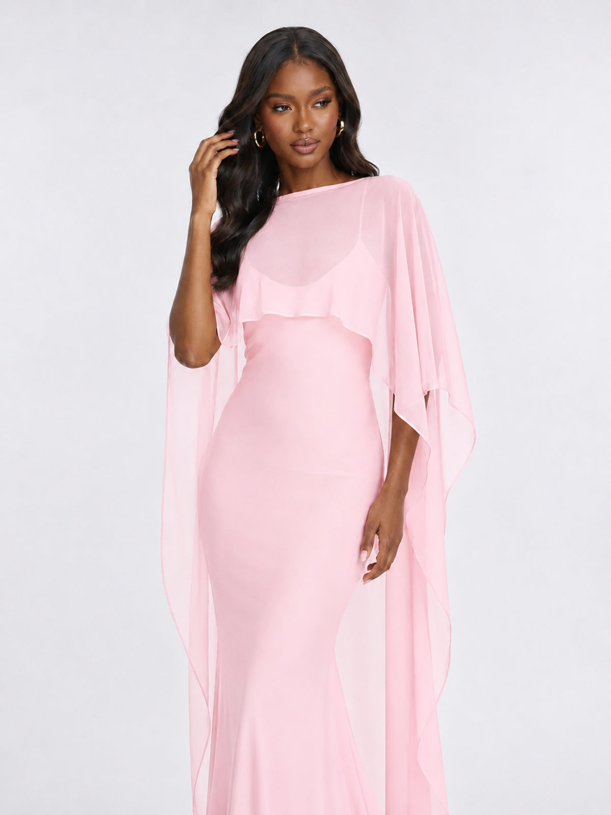 Satin Cape Prom Dresses Meramid Maxi Dress