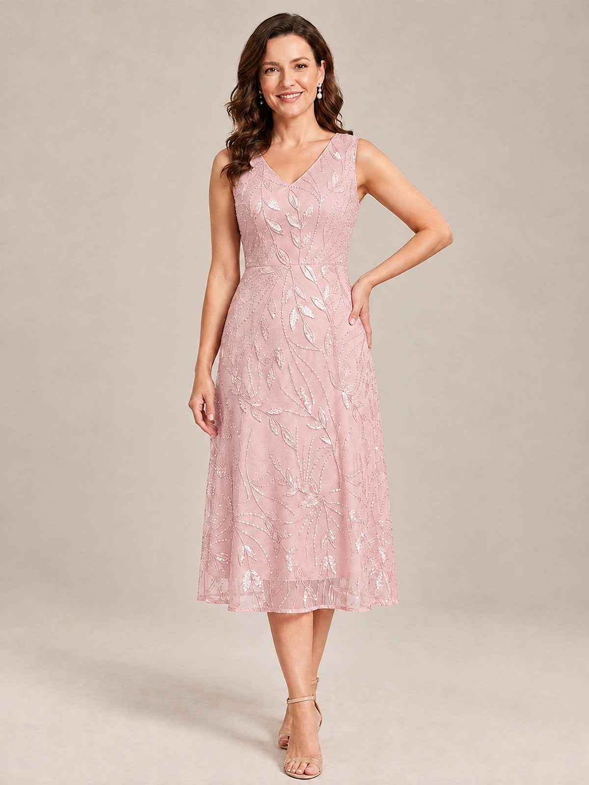 Tea Length Sequin Lace Mother of the Bride Dress with Chiffon Jacket