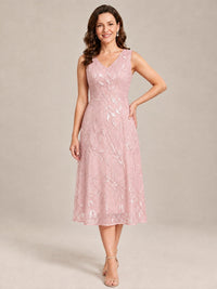 Tea Length Sequin Lace Mother of the Bride Dress with Chiffon Jacket