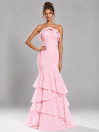 Halter Tiered Mermaid Prom Dress with Sparkly Lace