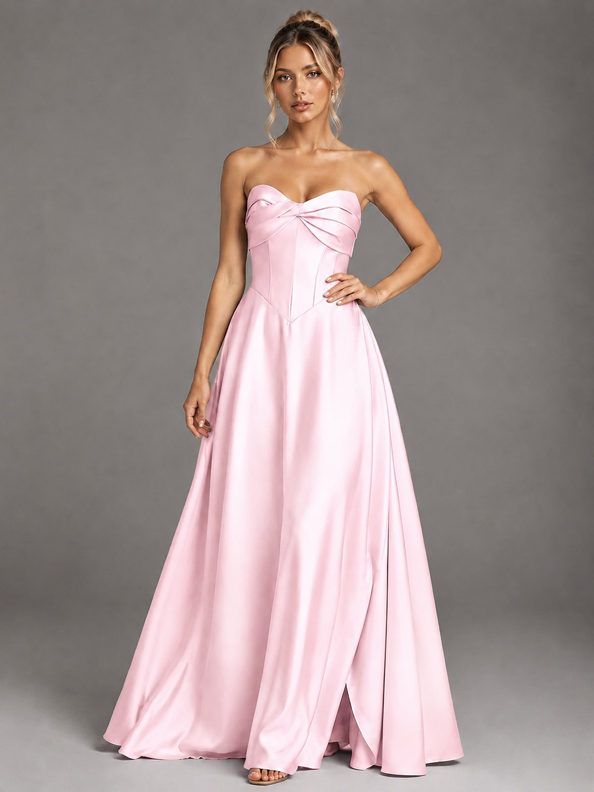 Sweetheart Neck Strapless Satin A-Line Prom Dress