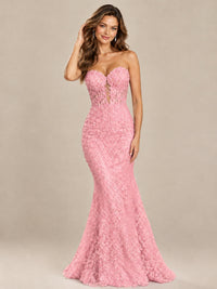 Strapless Corset Mermaid Prom Dress with Floral Lace Appliqué