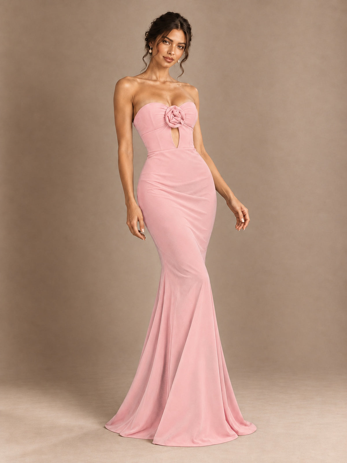 Emerald Green Strapless Mermaid Prom Dress with 3D Rose & Keyhole Cutout
