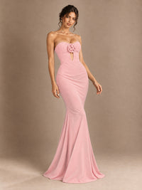 Emerald Green Strapless Mermaid Prom Dress with 3D Rose & Keyhole Cutout