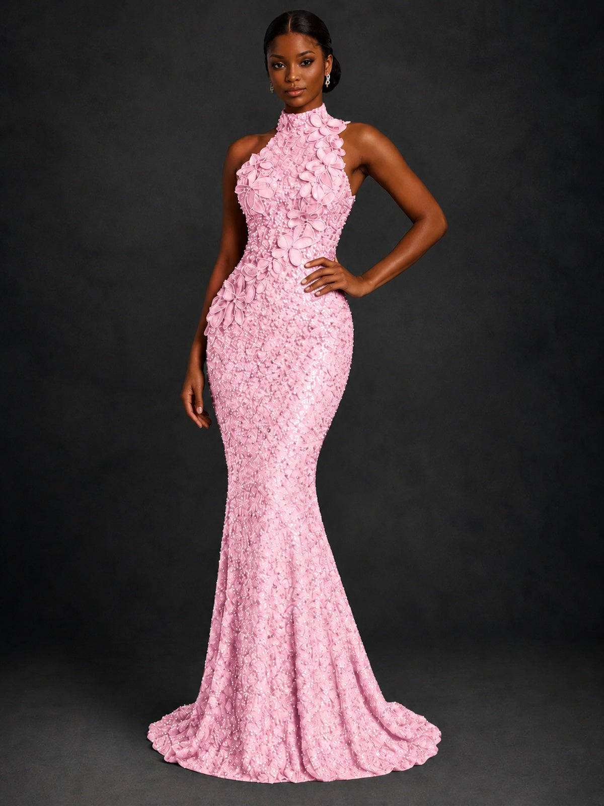 Sparkly Sequin High Neck Mermaid Prom Dress