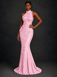 Sparkly Sequin High Neck Mermaid Prom Dress
