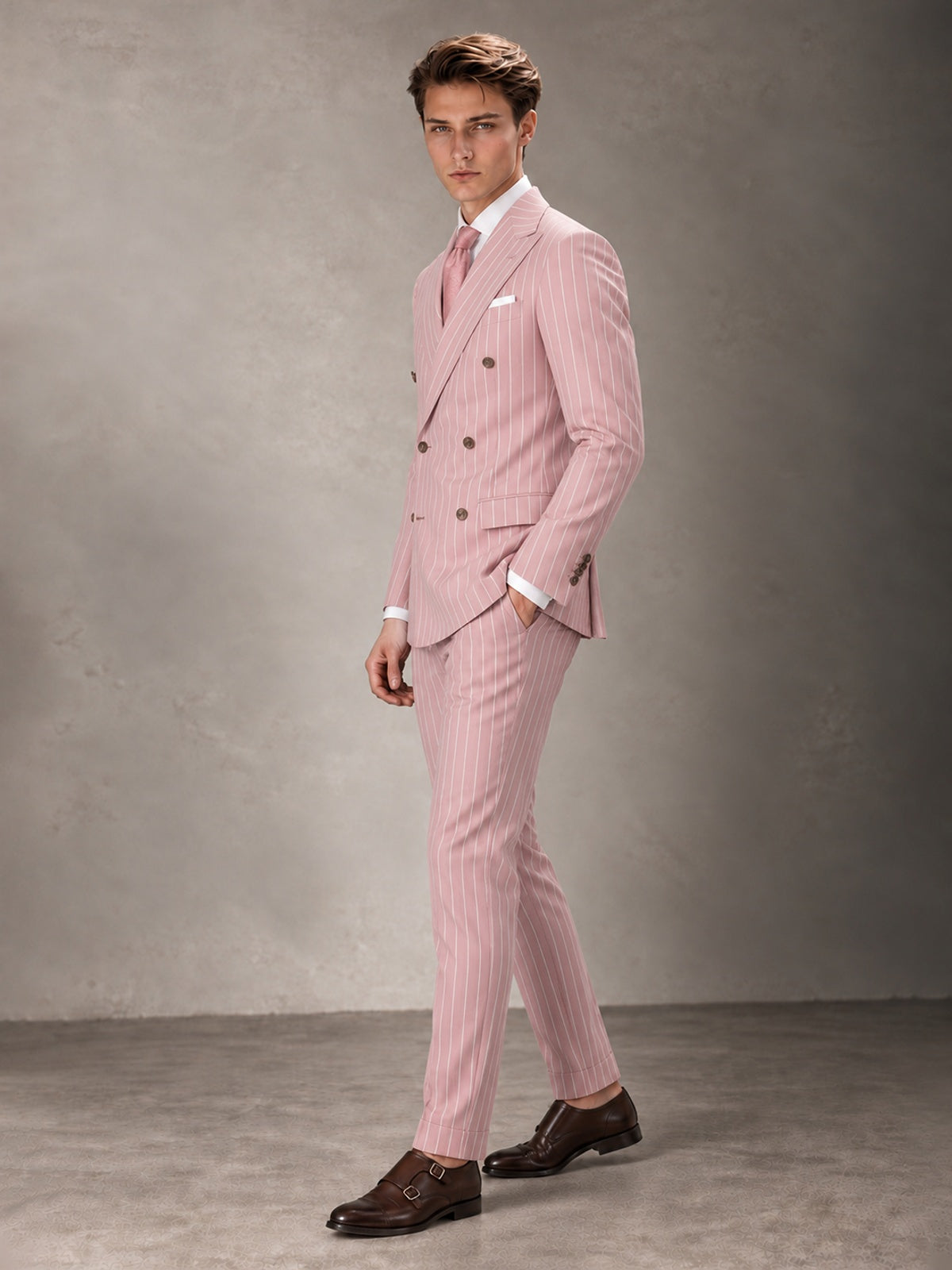 Double Breasted Pinstripe Men's Suit 2 Piece (Jacket & Pants) for Wedding & Formal Prom
