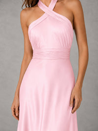Sage Green Satin A-Line Bridesmaid Dress with Halter Neck