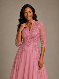 Embellished Appliques Mother of the Bride Dress with 3/4 Sleeves