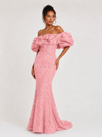 Sequin Off-Shoulder Ruffle Mermaid Prom Dress