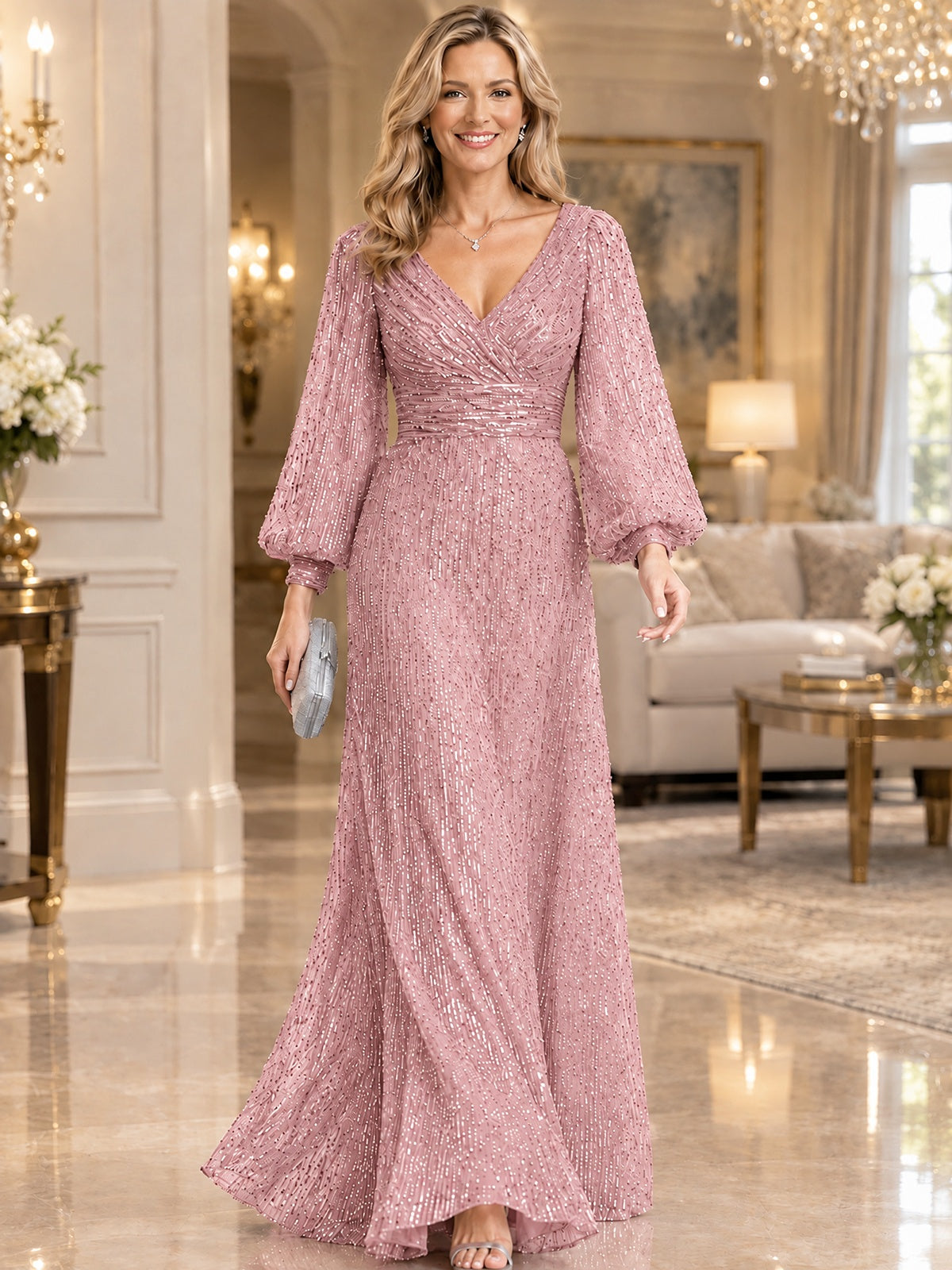 Sparkle Sequin Mother of The Bride Dresses with Long Sleeves