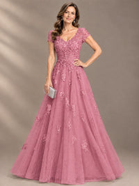 Lace Appliques A-line Mother of The Bride Dresses with Short Sleeves