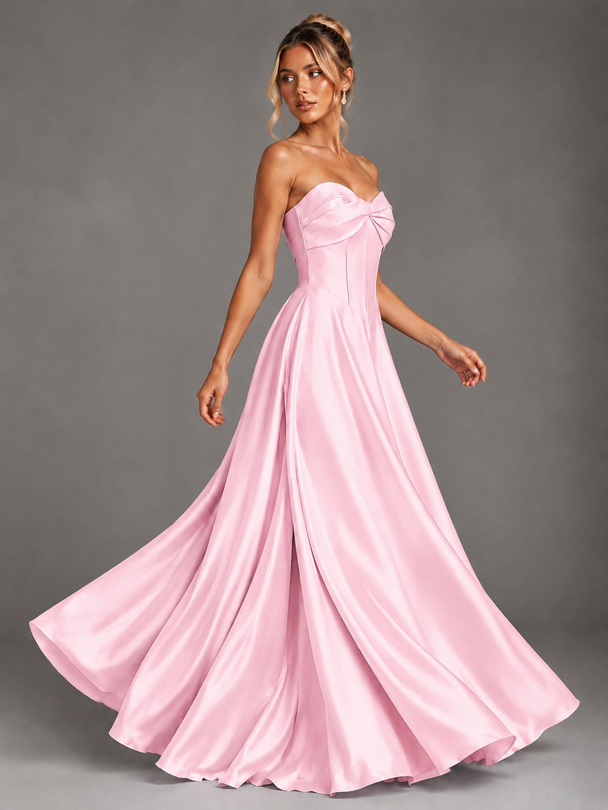 Sweetheart Neck Strapless Satin A-Line Prom Dress