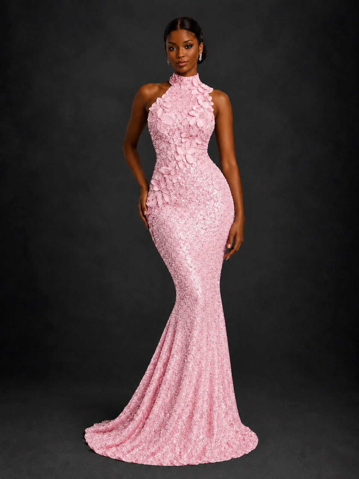 Sparkly Sequin High Neck Mermaid Prom Dress