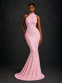Sparkly Sequin High Neck Mermaid Prom Dress