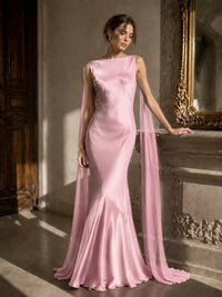 Burgundy Satin Mermaid Cape Maxi Dress