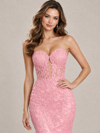 Strapless Corset Mermaid Prom Dress with Floral Lace Appliqué