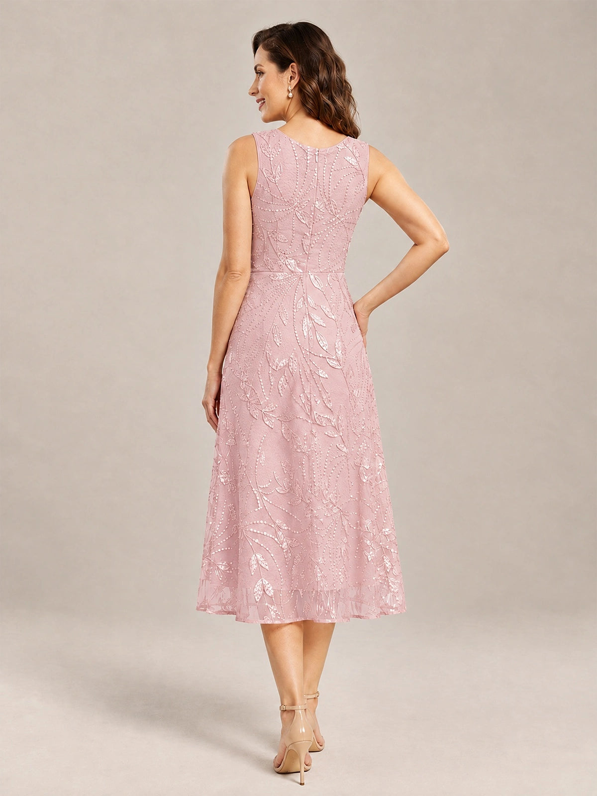 Tea Length Sequin Lace Mother of the Bride Dress with Chiffon Jacket