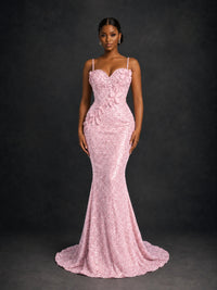 Sequin Mermaid Prom Dress with Floral Applique