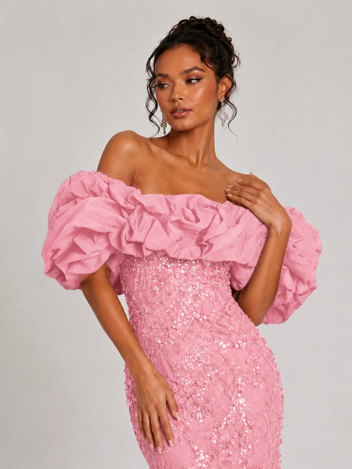 Sequin Off-Shoulder Ruffle Mermaid Prom Dress