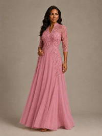 Embellished Appliques Mother of the Bride Dress with 3/4 Sleeves